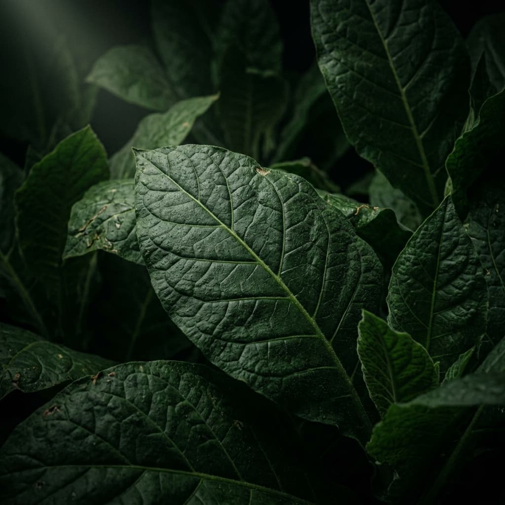 Lush green tobacco leaves background